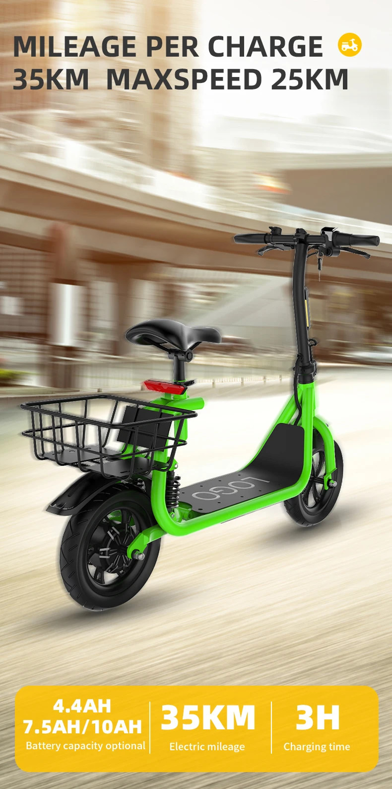 350w 36V lithium battery with seat  and basket folding portable electric scooter for adults and teenagers