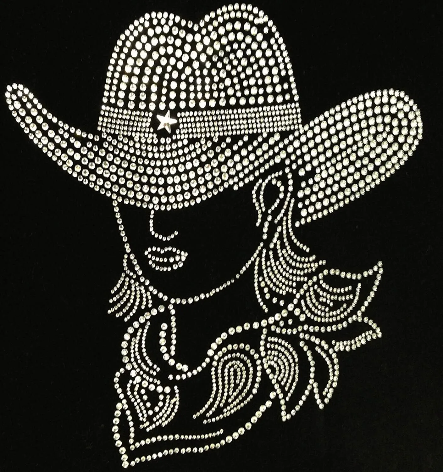 Fashion Bling Cowboy Pattern Dst Rhinestone Design Hot Fix Rhinestone Motif Iron On Transfer Logo Cowboy