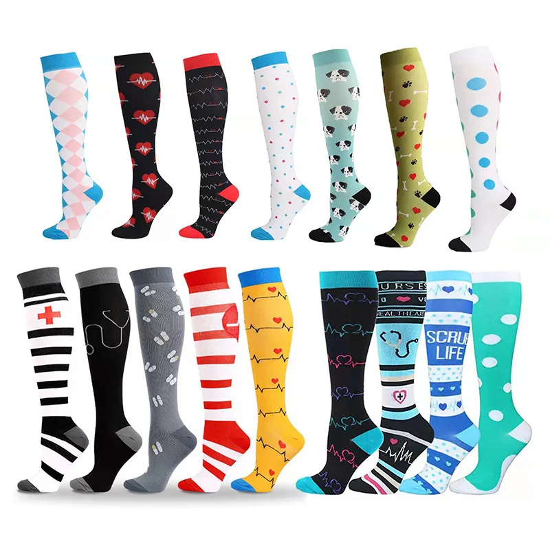 Compression Unisex Socks For Women Men Circulation Compression Socks Knee High Best For Running Nurse Travel Cycling Diabetes