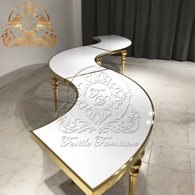 Living Room Furniture Design Half Moon Shape Gold Stainless Steel Modern Luxury Dining Room Tables