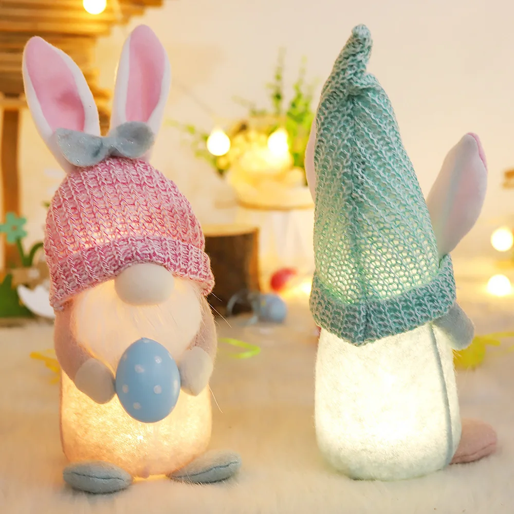 Easter decorations Faceless old man dolls with lights Rabbit ears dwarf dolls with colored eggs Window decorations