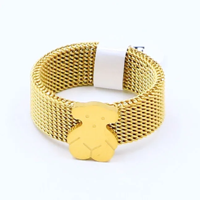 Stainless Steel Braided Mesh Chain C Shape Cute Bear Ring Wholesale
