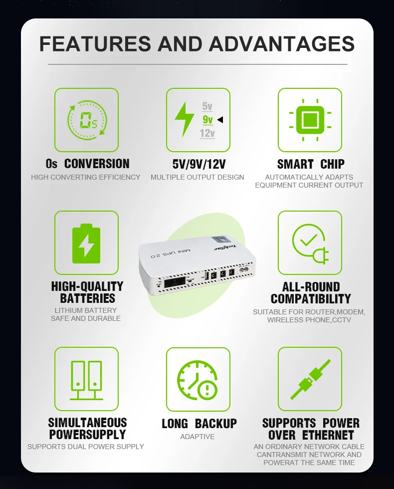 12V 5V 9V DC UPS 8000mah Single Phase18W for WIFI Pure Sine Wave Output router modem online UPS mini UPS for phone ipad computer