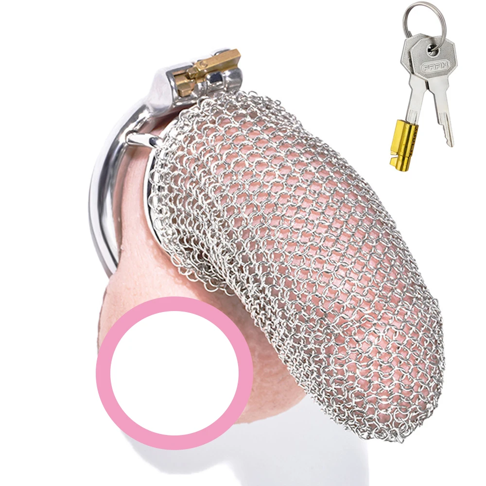 Chain mail shape net penis lock adult sex products Chastity cage