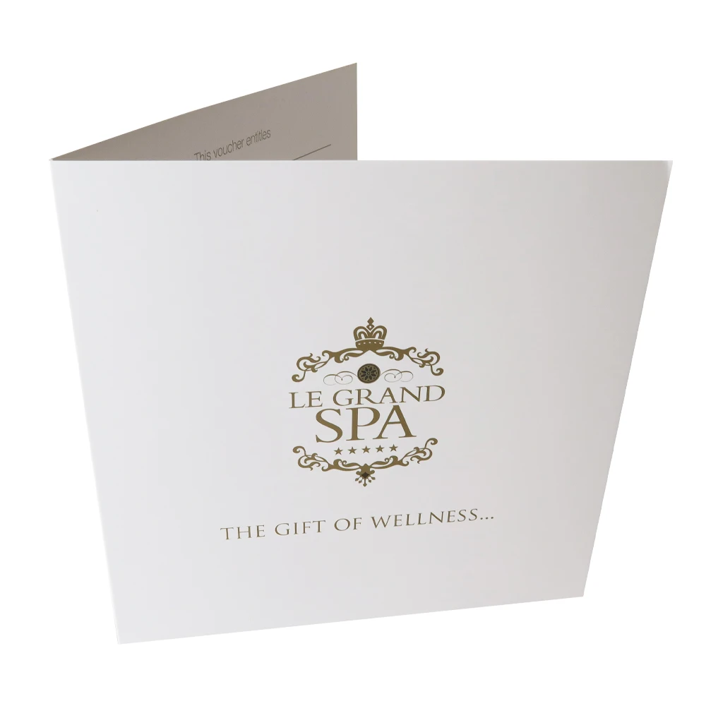 Eco friendly white hotel spa card offset printing OEM 10000 MOQ folding hotel advertising pamplet