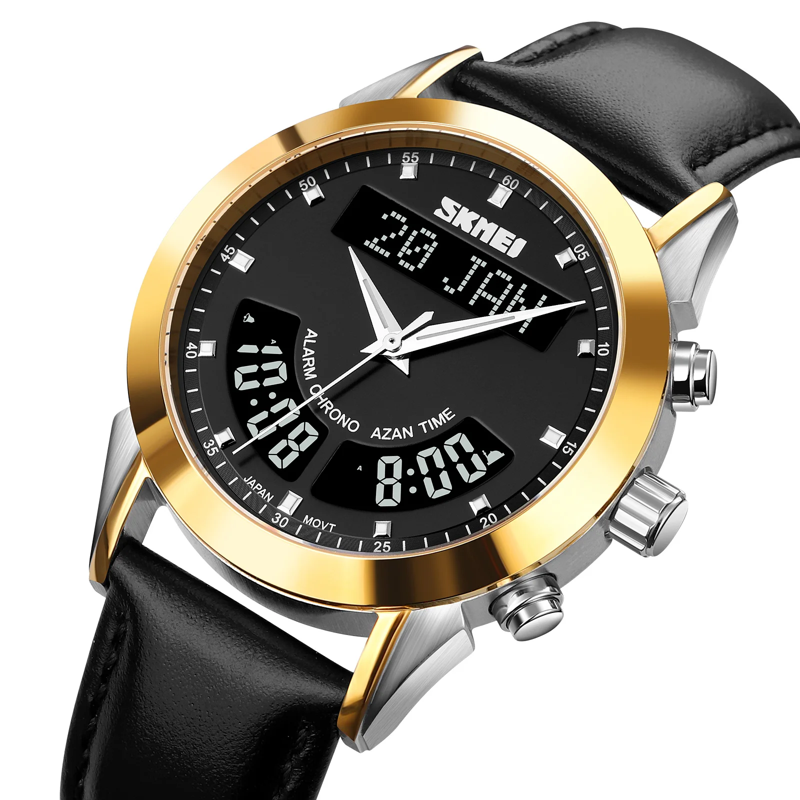 SKMEI Q036 Muslim Azan Watch with Qiblah Compass Islam Mosque Prayer Wrist Clock AL Harameen Fajr Time Makkah Wristwatch