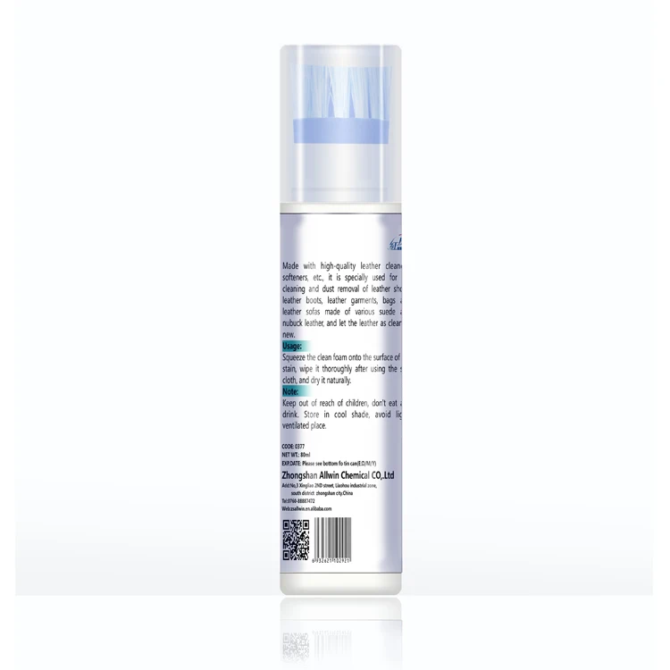 Suede and nubuck leather shoe polish decontamination cleaner with brush applicator