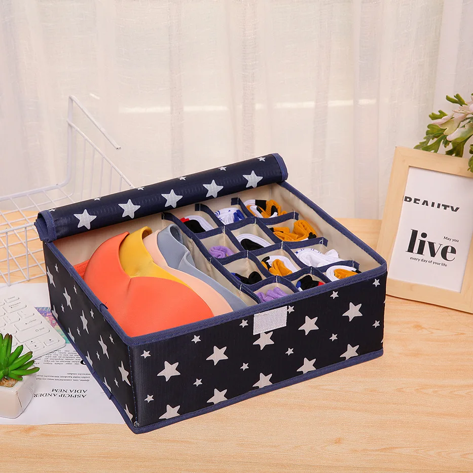 Underwear Storage Box Batch Distribution Fabric Underwear Sorting Box Oxford Cloth Socks Underwear Storage Box 2-In-1