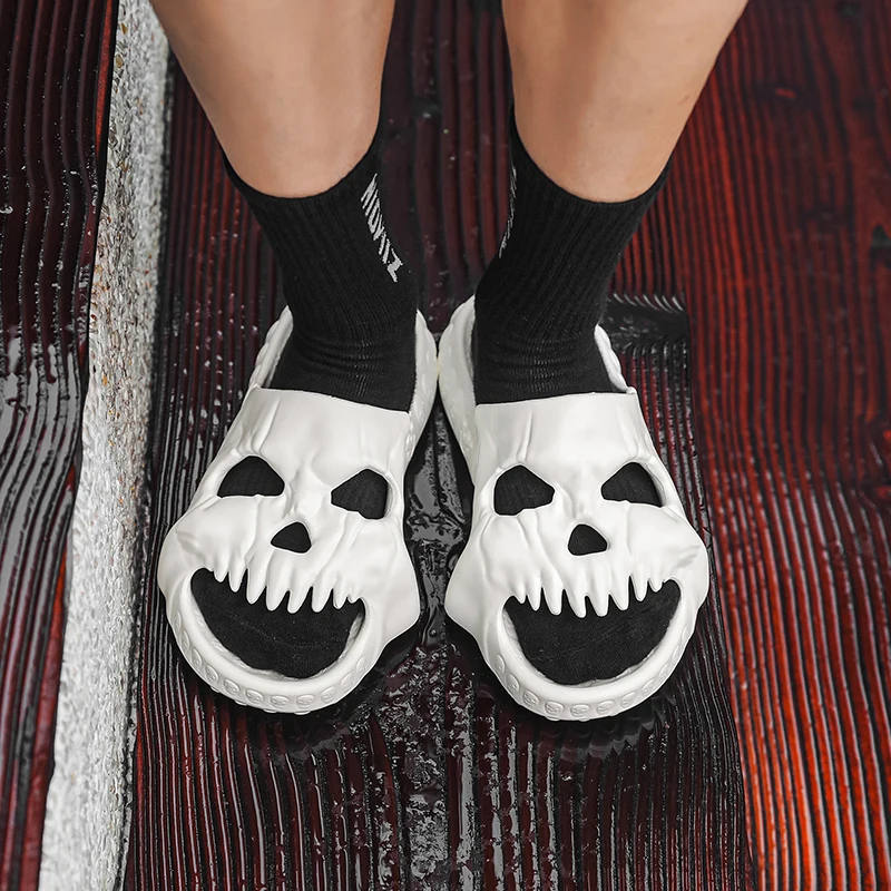 New models wholesale high quality skull slipper for man cheap factory sublimation slide sandals blank halloween gift 2023 hot