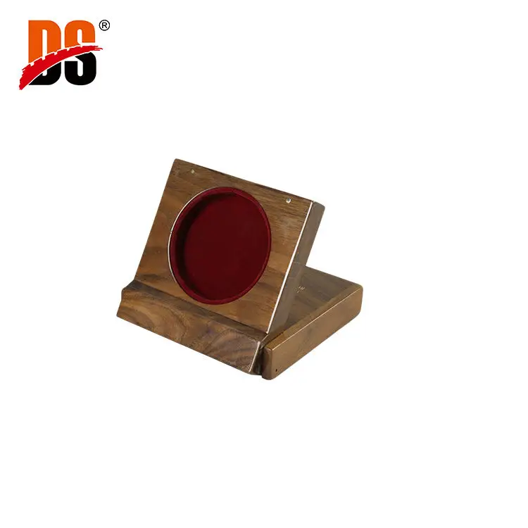 DS Custom Wholesale Walnut Medal  Wooden Souvenir Foldable Handmade Laser Engraving Wood Coin Gift Packaging Box