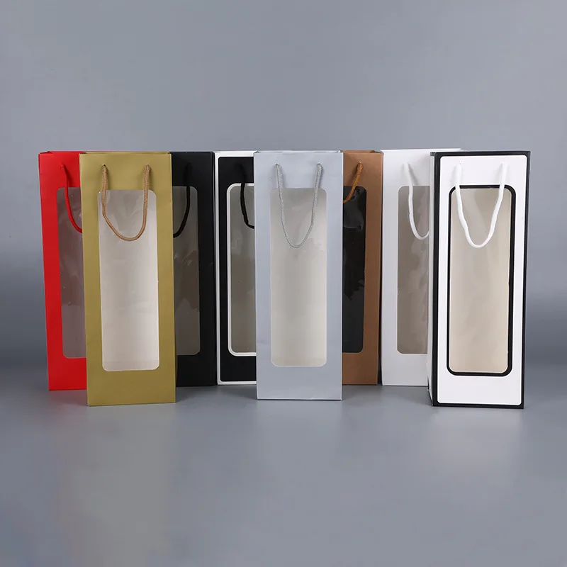 Wholesale Custom Printed Recycled Wine Bottles Gift Packaging Tote Kraft Paper Whisky Wine Bag