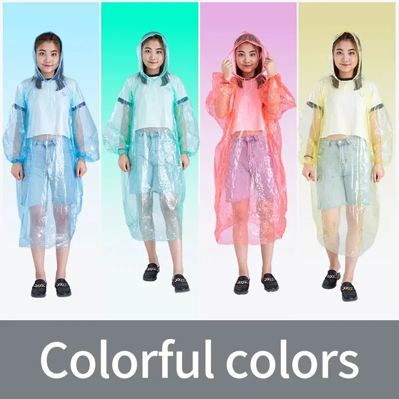 Customizable Color Cheap Translucent Disposable Rain Poncho Hooded Eco-Friendly Raincoat Waterproof