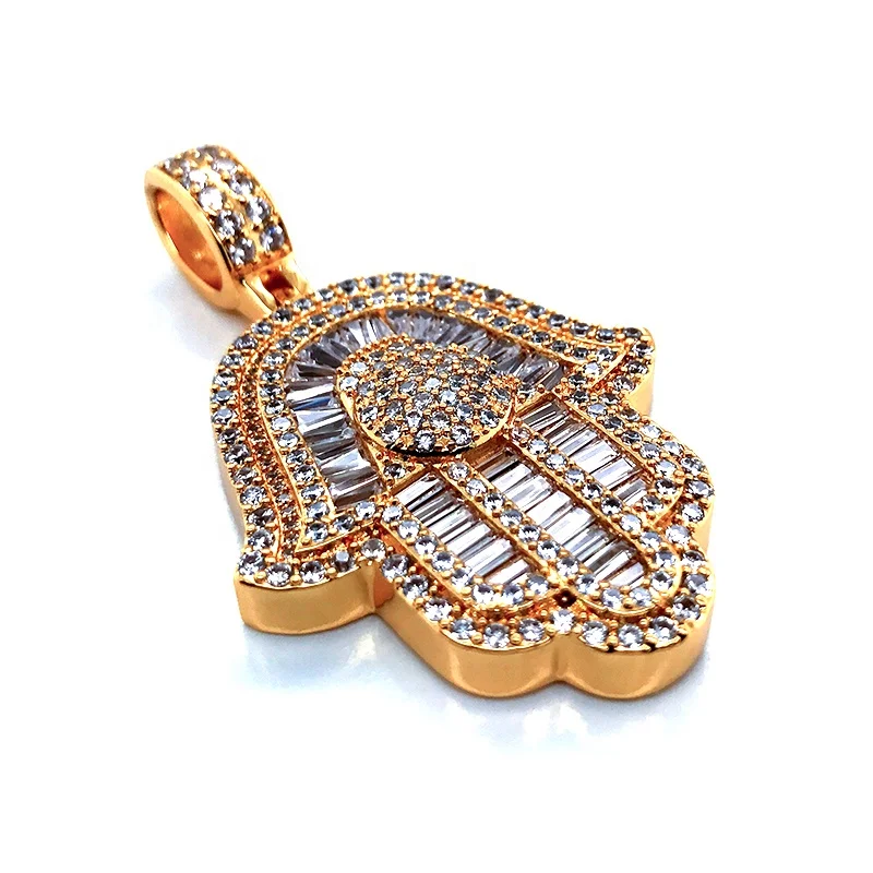 Full Pave Setting Zircon Palm Silver / Gold Hamsa Charm Pendant