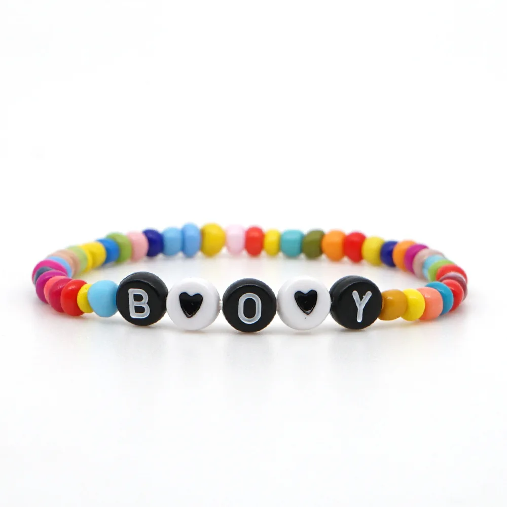 Simple Versatile Boho Bracelet Stained Glass Rice Beads Hand-woven Small Bracelet Letter Bracelet