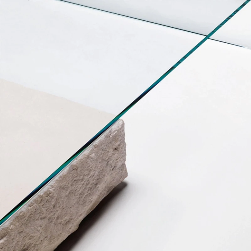 Italian Minimalist Travertine Coffee Table Light Luxury Modern square Living Room Creative Glass Table