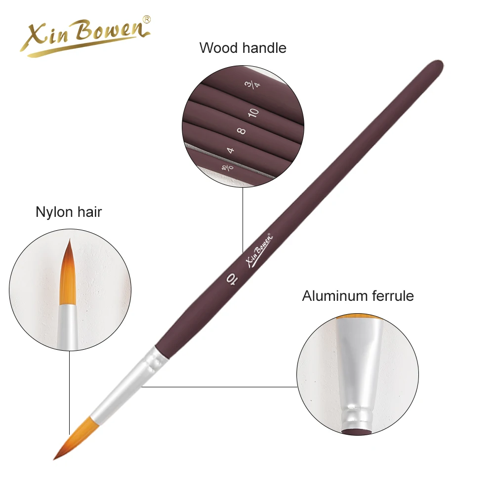 Xin Bowen Professional Art Brush Set 5-Piece Matte Paint Rod Nylon Hair with Wood Handle for Artistic Painting