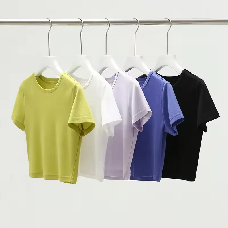 High quality acetic acid silk cotton breathable basic t-shirt short sleeve women shirts crop top wholesale ladies wear