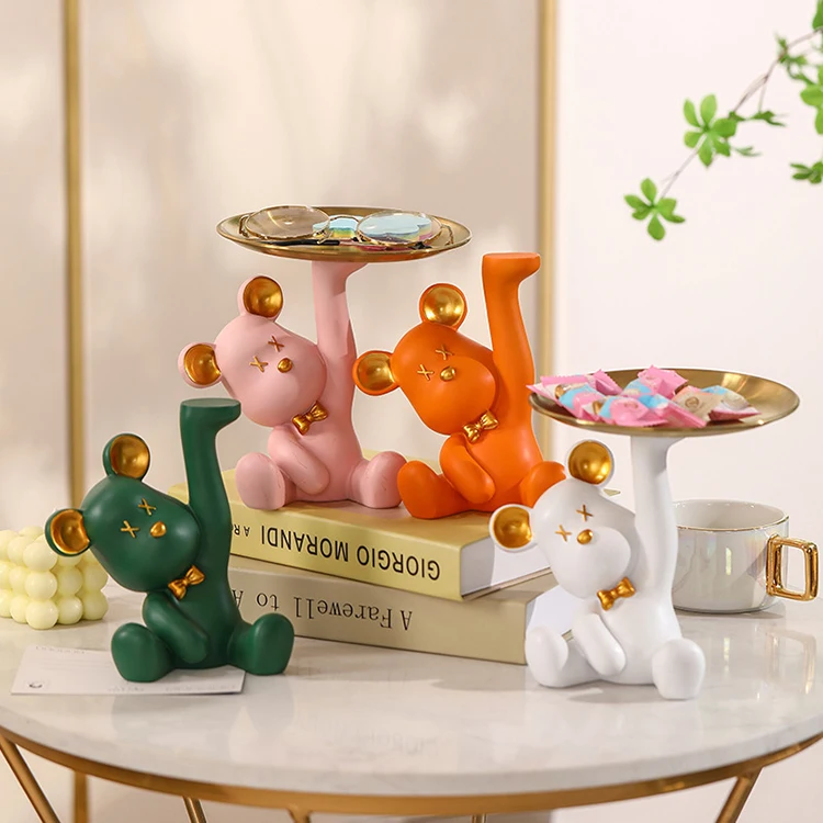 New styles resin bear statues bear tray animal storage resin bears for table decoration wedding