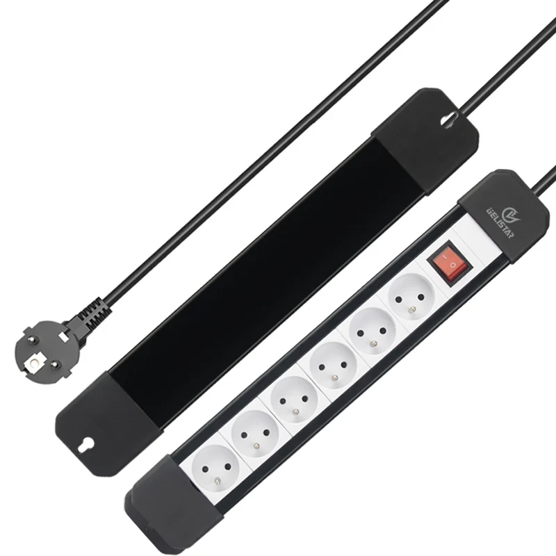 Desktop Power Strip Wire storage 6 outlets with switch For Office Table white&black french Socket Extension Cord