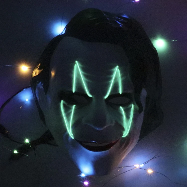 Handmade Zombie EL Wire Mask LED Light up Face Mask Halloween Costume Rave Glowing Mask