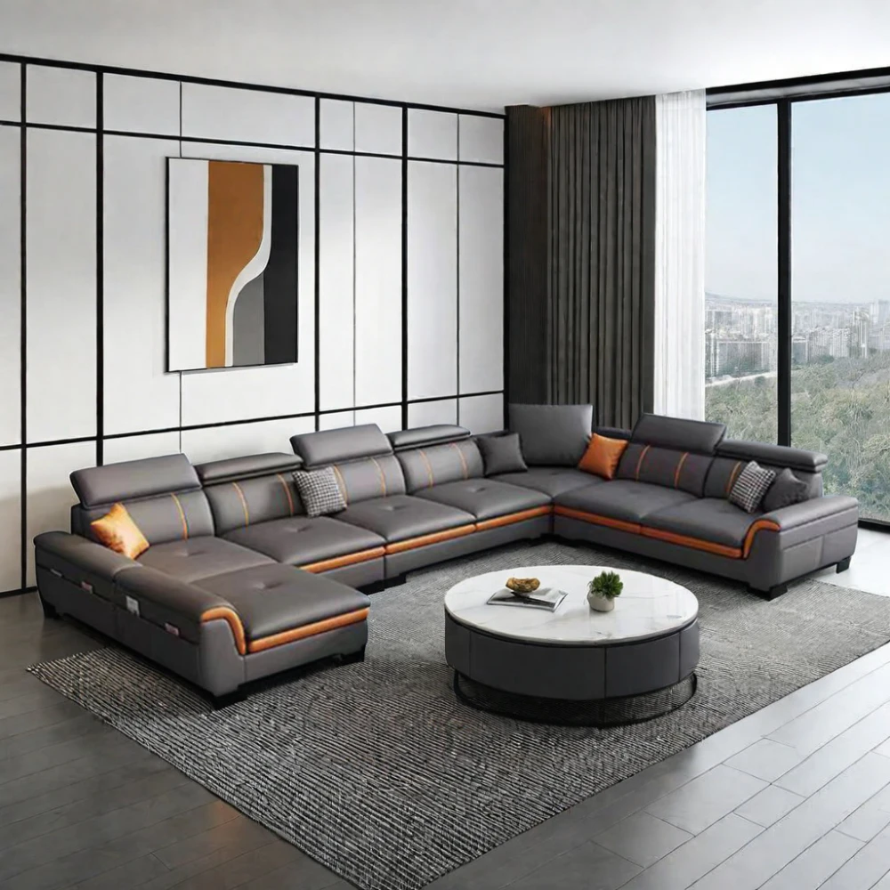 Comfortable 7-Seater Royal Living Room Sofa Set Fabric Sectional Modular Reclining Features Stylish 7-Seater Furniture Designs