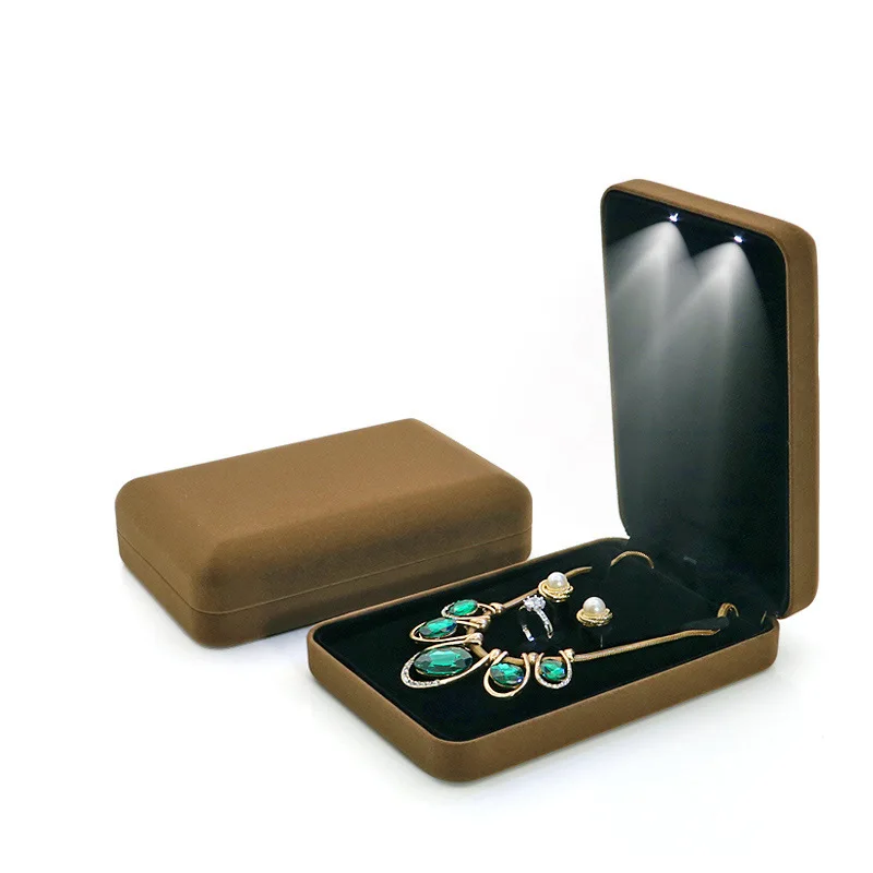 Custom Led Pearl Necklace Double Ring Earrings Jewelry Storage Packaging Case Gift Organizer Jewellery Box Set With Light