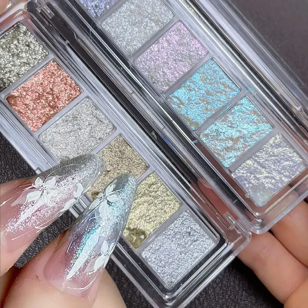 1Box Bling Mud Solid Nail Glitter Powder Super-Bright Fire Opal Crystal Chrome Rubbing Powder Aurora Shell Mirror Powder