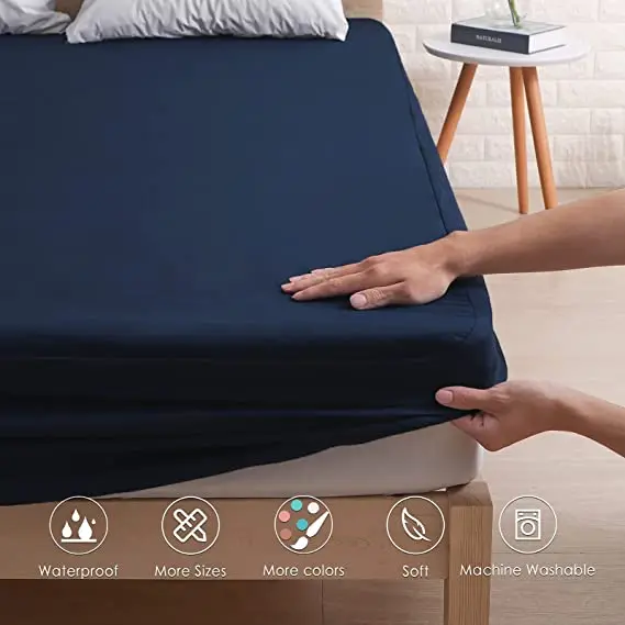 Navy Waterproof Mattress Protector Queen Encasement Plastic Twin Full King Calking Mattress Cover Fitted Sheet Bed with Elastic