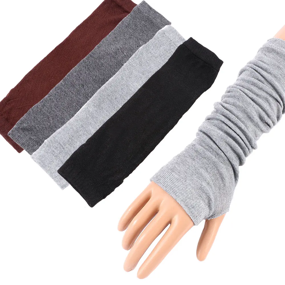 
CLIMATE Knitted Long Fingerless Mittens Glove Arm Warmer Stretchy Mitten Unisex Crochet Half Finger Long Gloves Hot Selling 