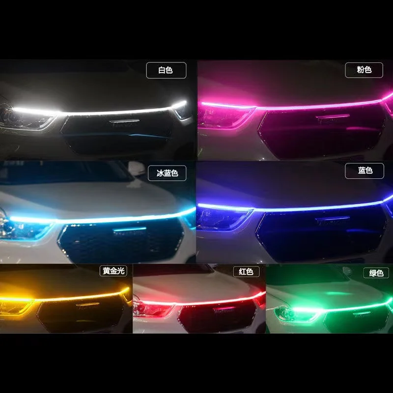 Remote Control Multifunction RGB Car Hood Light Start-scan Flexible DRL Strip with Flow Turning Double Flash Headlamp Bar