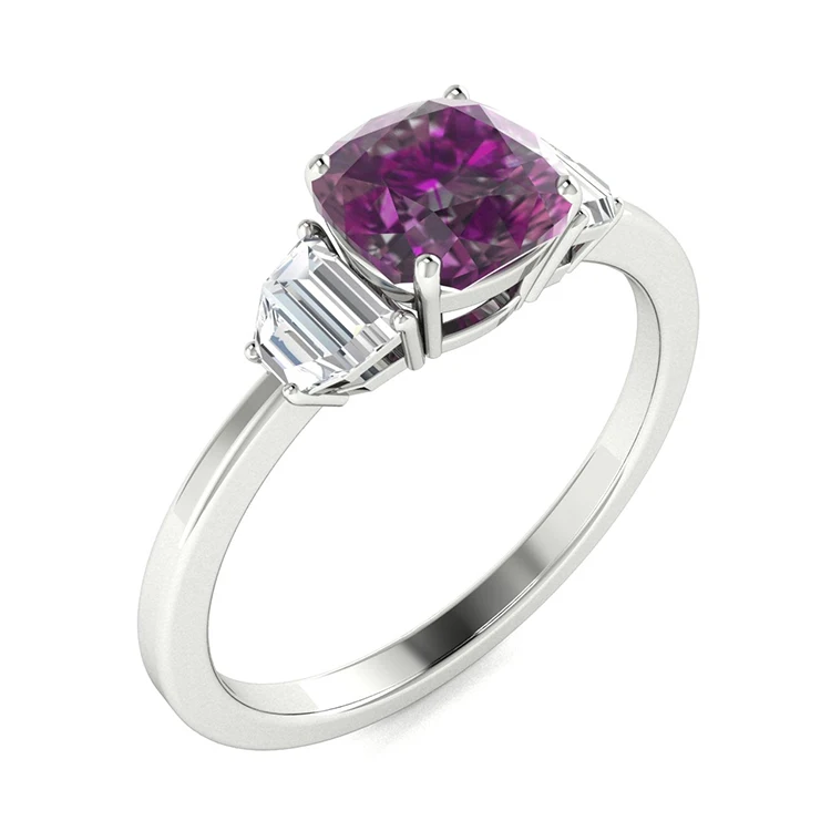 MEDBOO Fine Jewelry 14K White Gold 0.9ct Cushion Cut Lab Grown Alexandrite Ring With VVS Moissanite Jewelry Ladies Rings