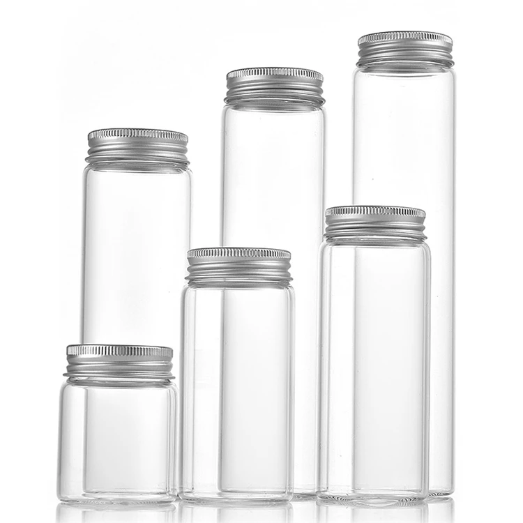 IBELONG Clear 47mm 50ml 60ml 100ml 150ml 200ml Tubular Glass Vial Tube Bottle with Aluminum Screw Cap