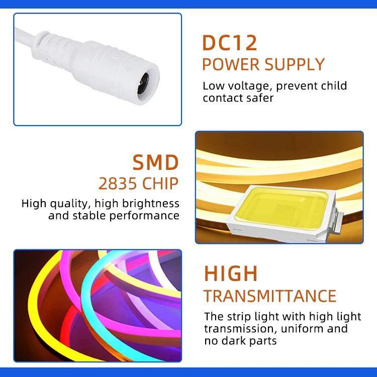 
Hot Selling Rubber Outdoor Neon Strip Light 12V Neon Flex LED Neon Rope Light 