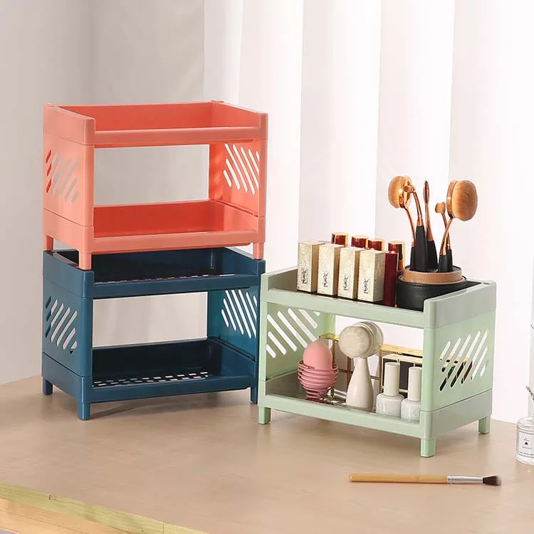 Desktop Storage Rack Bathroom Double Layer Plastic Cosmetic Rack Stationery Book Organizer Bedroom Storage Rack