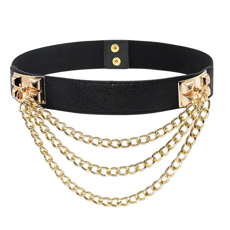 Wide Black Belt With Metal Buckle For Women Jeans Shorts Ladies Chains Belt