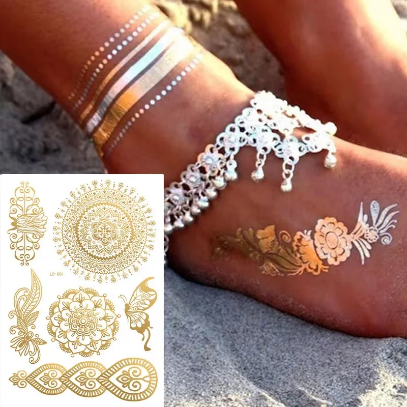 Free Samples  Party Supplies Custom Gold Temporary Gold Metallic Tattoo Sticker Waterproof Gold Tattoo Stickers
