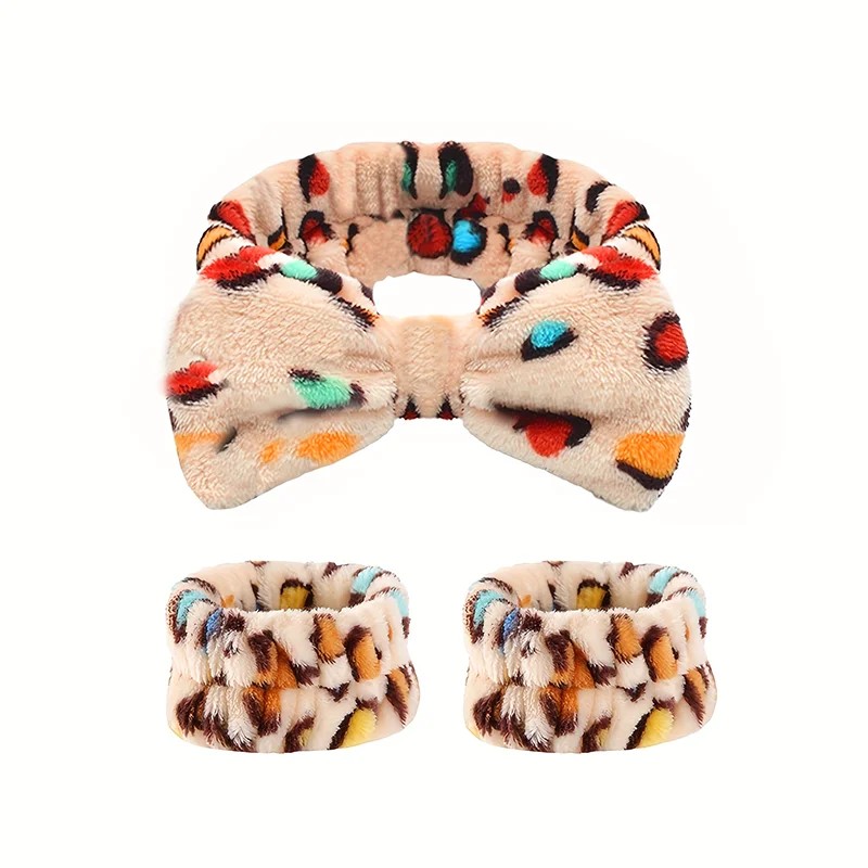 Coral Fleece Leopard Print Fashionable Headband for Women, Makeup and Face Wash Three Piece Set