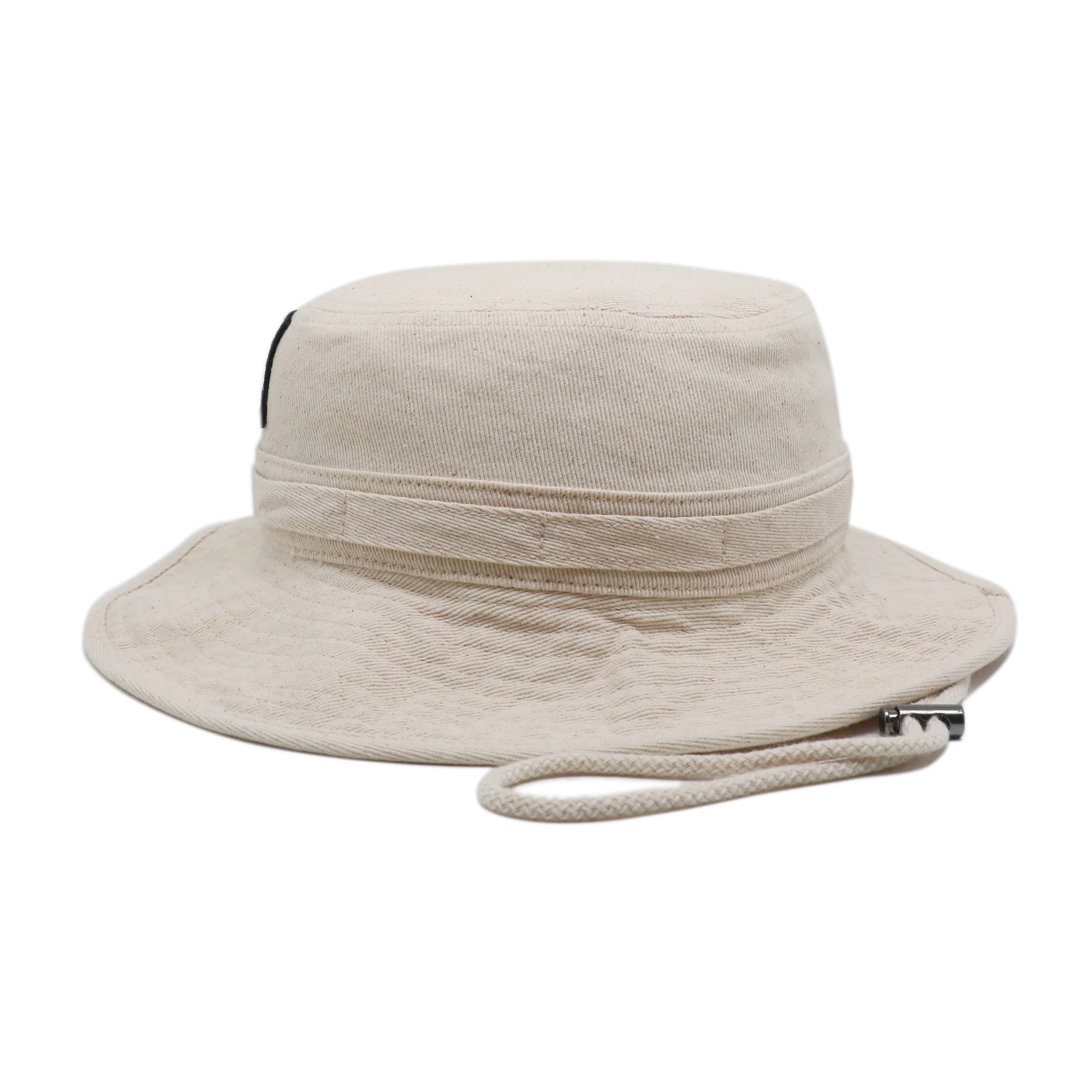 High Quality 100% Organic Cotton Outdoor Boonie Fisherman Safari Hat Custom Woven Label Bucket Hat With String