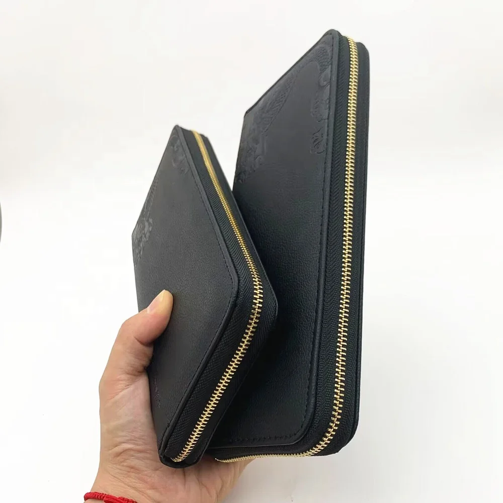 Custom logo Multi Man Handbag Wallets Luxury black PU leather wallet men with metal zipper closure