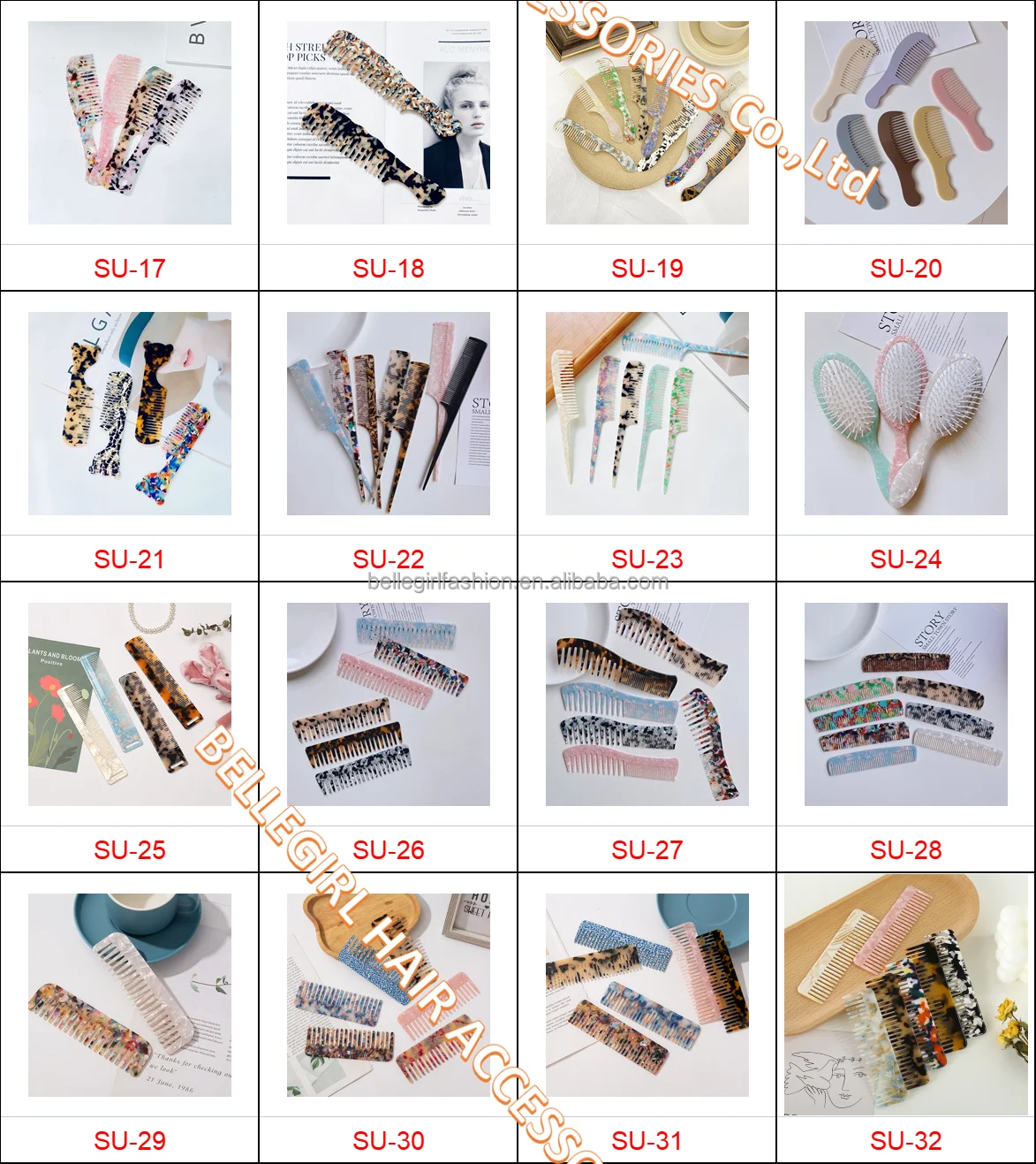 BELLEGIRL 2022 custom logo size new hot fashionable wide teeth hair comb kids top quality beauty acetate hair comb with handle