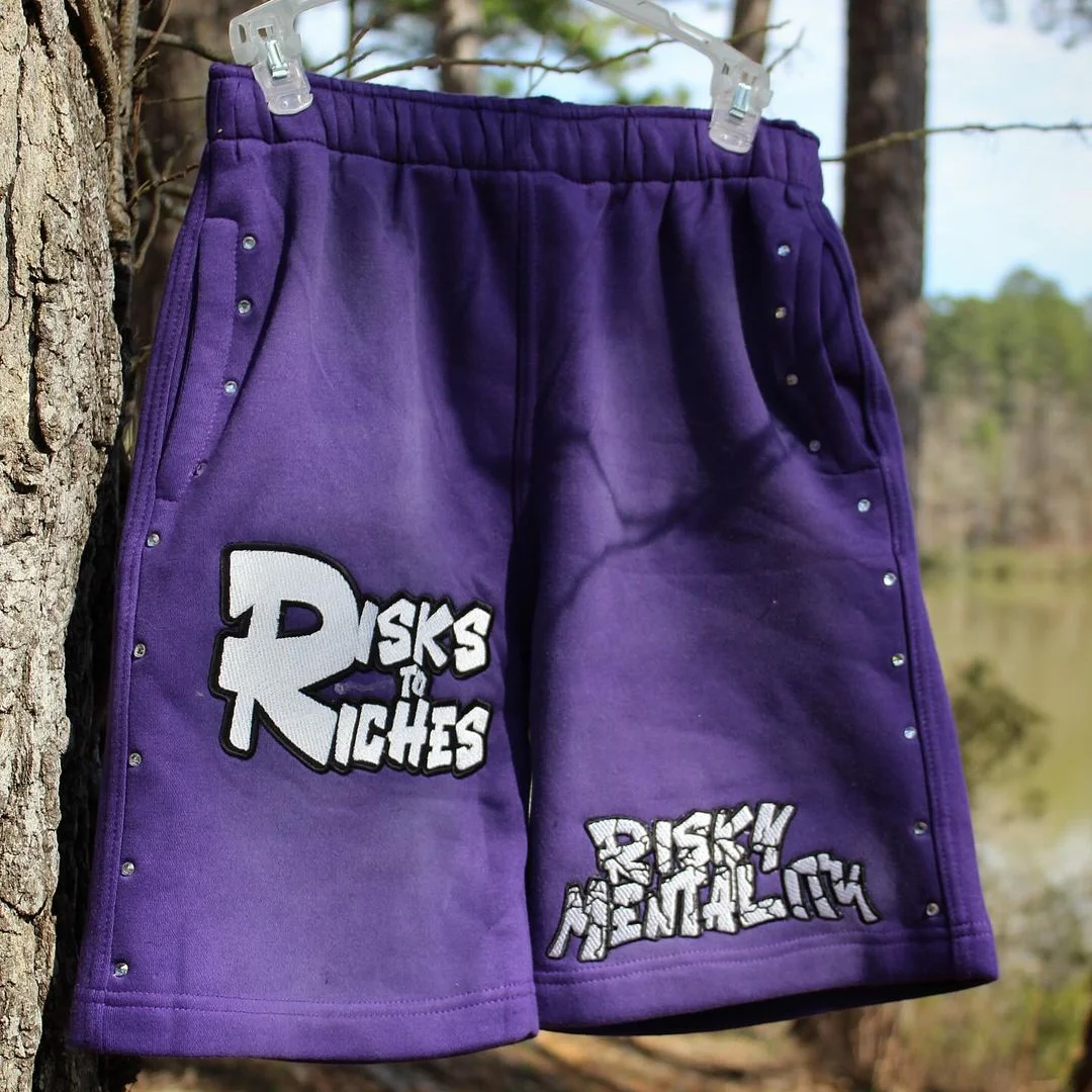 Men Cotton Acid Wash Shorts Custom Puff Printed Black Stone Wash French Terry Rhinestones Sunfade Acid Washing Shorts