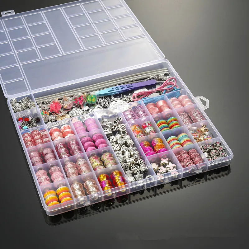 220pcs/set Acrylic zinc alloy large hole beads handmade set beaded DIY bracelet necklace jewelry making kit children gift