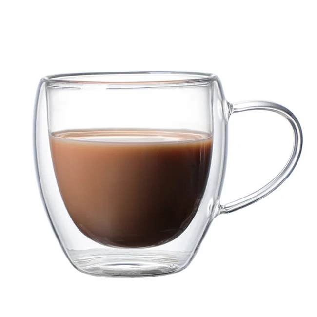 Heart love shaped double wall glass coffee cup cute drinkware water milk juice love mug custom glass tea cup