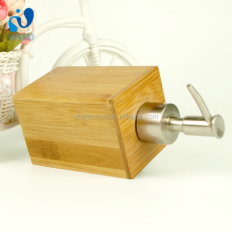 WanuoCraft Natural Wooden Square Bamboo Soap and Lotion Pump Dispenser for Kitchen or Bathroom Countertops