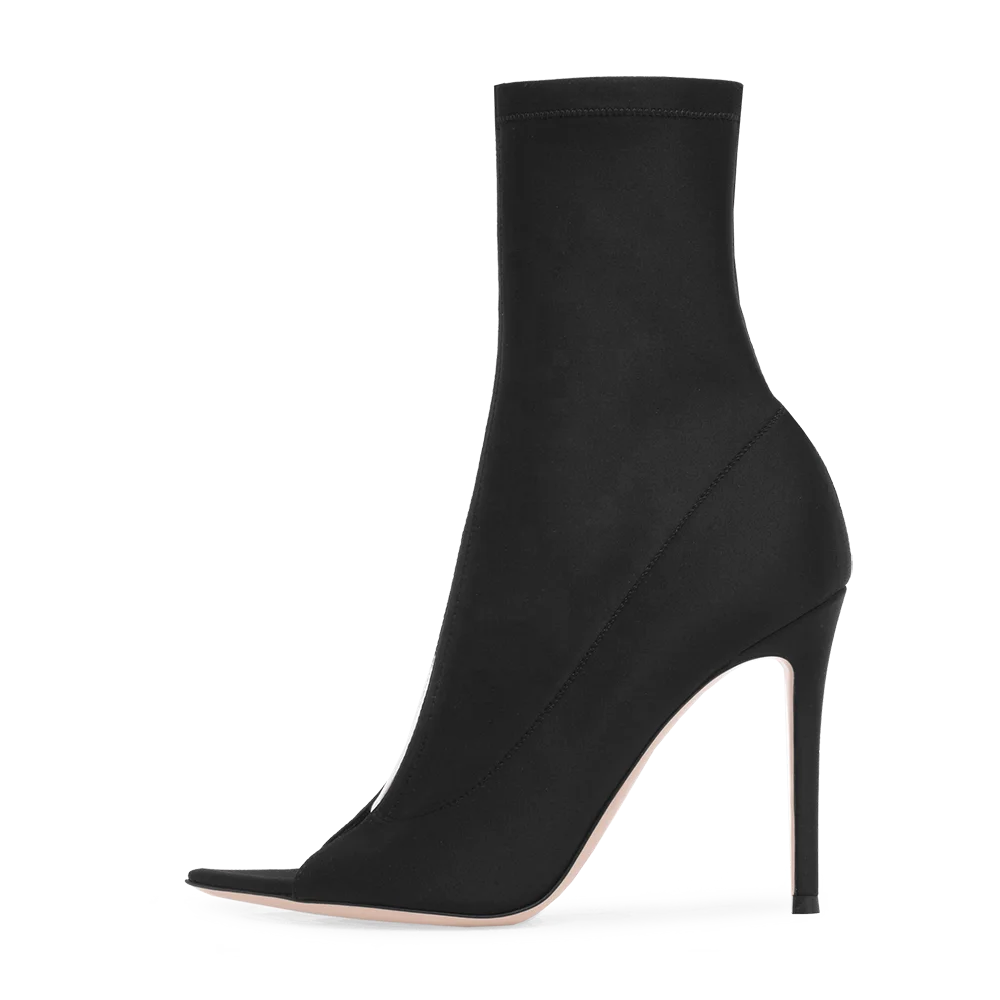 Black Sock Boots Stiletto Heel Peep Toe Dancing Women High Heels Ankle Boots Ladies Booties Winter Shoes Plus Size