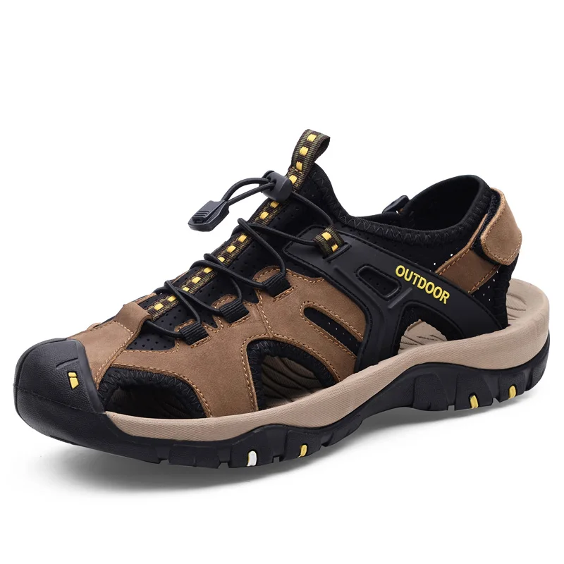 
2020 Summer Genuine Leather Sandals Men Summer Shoes Lightweight Comfort Men Beach Sandals Hook Loop Leather Men Shoes Plus Size 