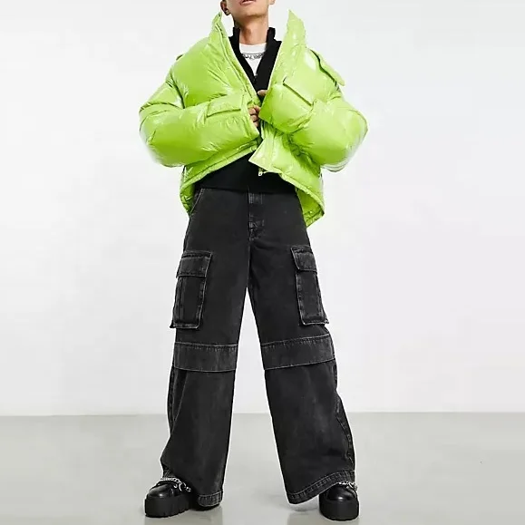 men winter jackets factory wholesale plus size vinyl puffer jacket men in lime