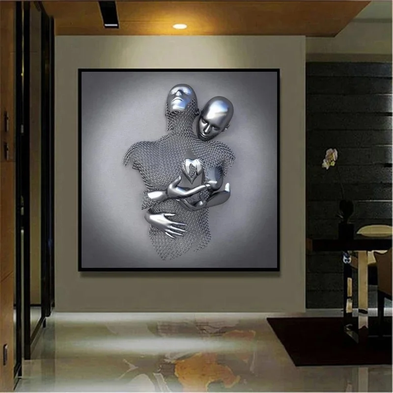 Metal figure sculpture art poster hanging painting modern home wall decoration frameless canvas painting spray painting core