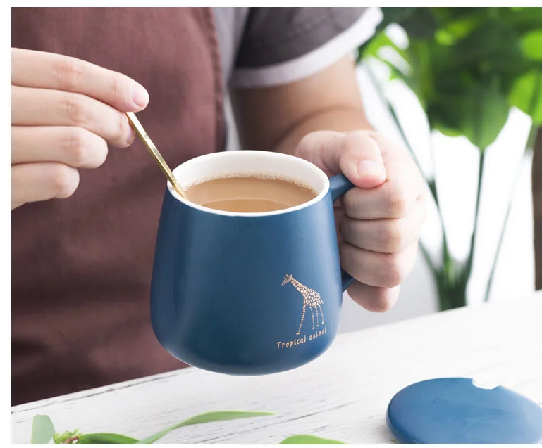 
Hot selling Nordic ins business gift large capacity coffee cup office home water cup porcelain coffee ceramic mug with lid spoon 