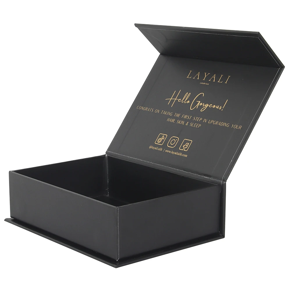gold foil stamp hard rigid cardboard paper magnetic gift box matte black paper bags magnet box with envelop and business card
